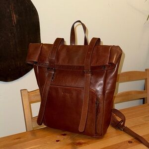 LIKE NEW Genicci Brown Genuine Leather Backpack